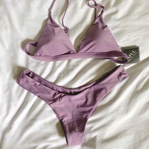 Light Purple Triangle Bikini Set Cheeky Bottoms